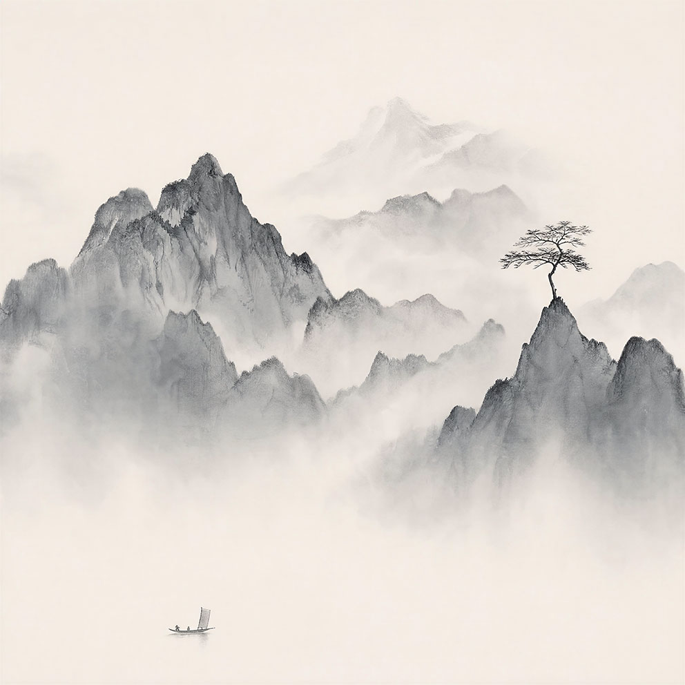 新中式简约水墨山