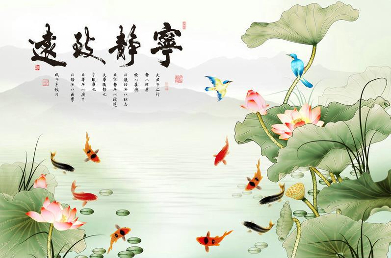 宁静致远荷花鱼电