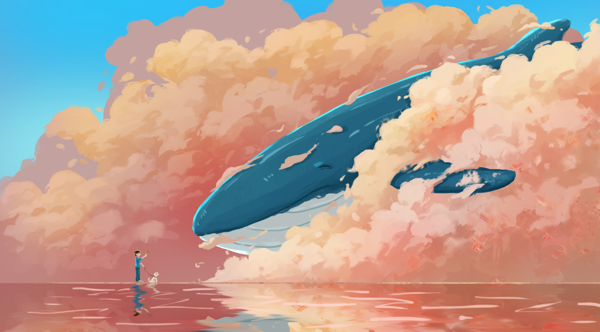 云层中的鲸鱼粉色