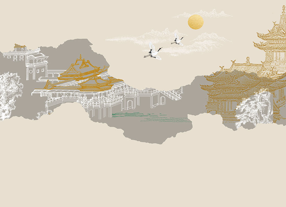 新中式背景墙金色