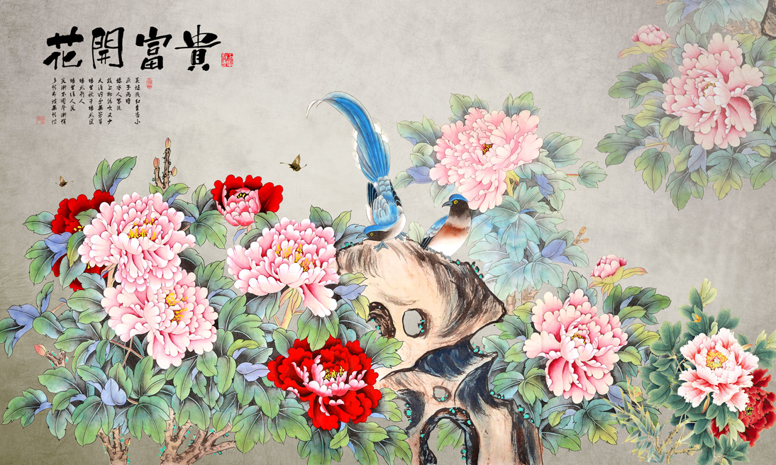新中式手绘牡丹花