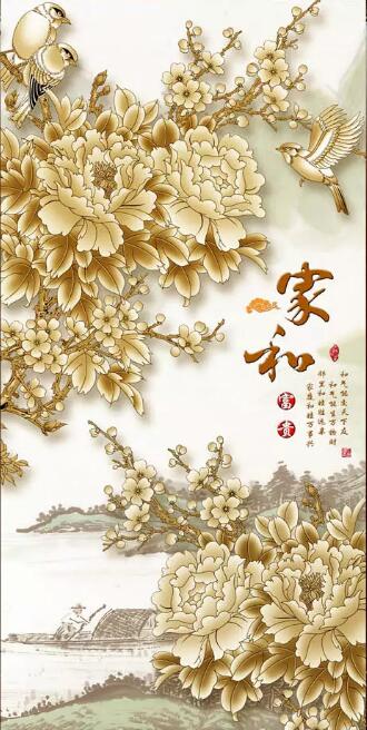 浮雕牡丹花梅花玄