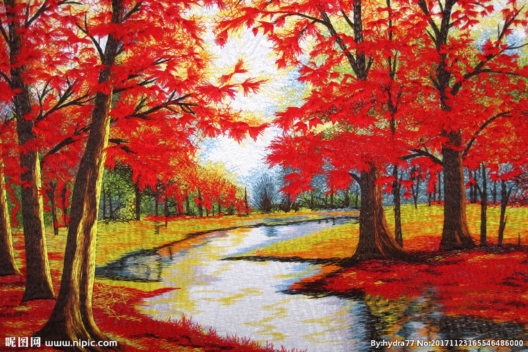 G红叶油画背景墙