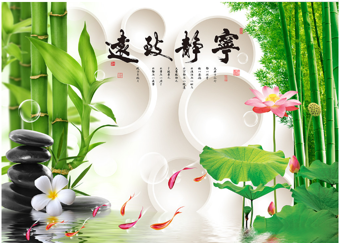 宁静致远竹子荷花