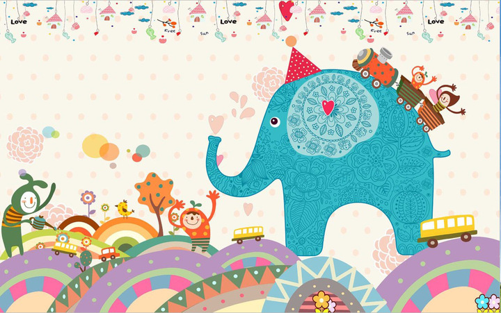 儿童房卡通大象壁