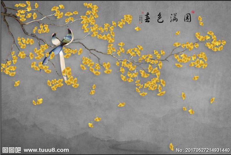 新中式手绘花鸟银
