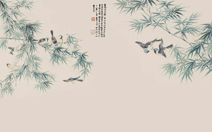 竹子鸟图背景墙竹