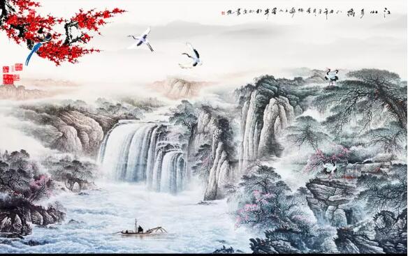 中式水墨画瀑布流