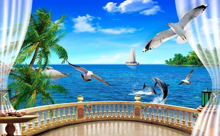 阳台海景椰树3D