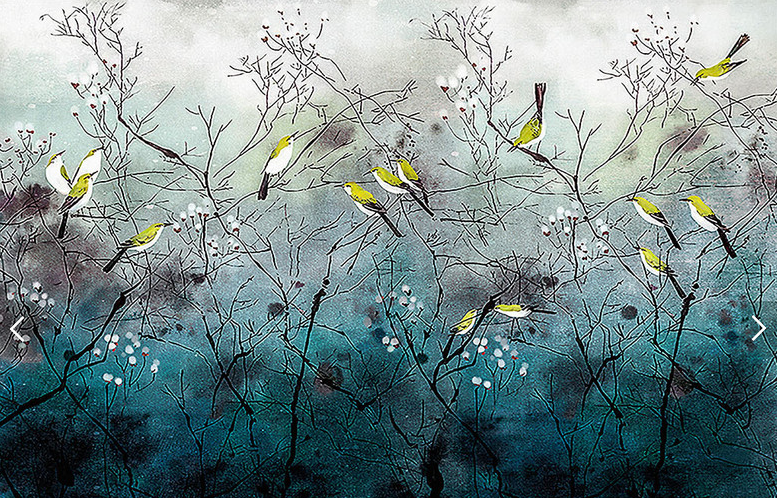 手绘花鸟怀旧复古