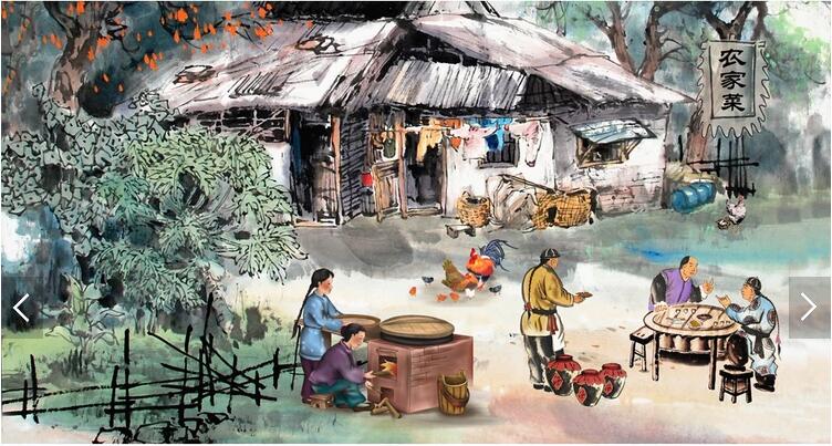 水墨画农家菜农家