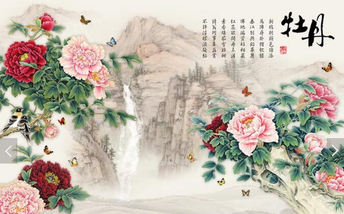牡丹花客厅新中式