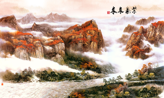 紫气东来国画背景