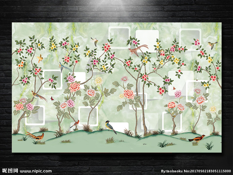 G花鸟电视背景墙