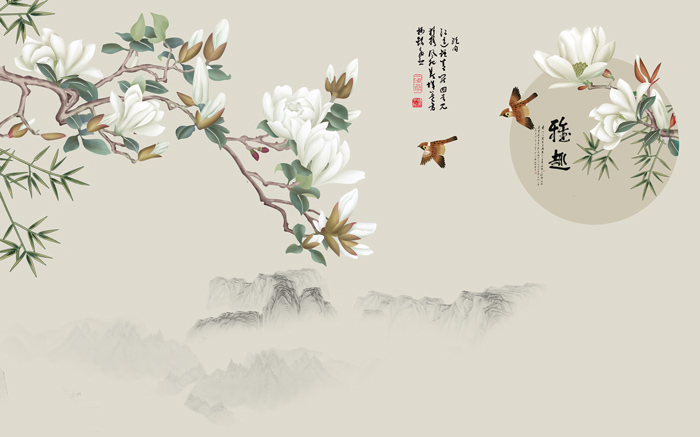 新中式雅趣手绘花