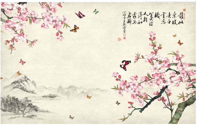 新中式水墨桃花桃