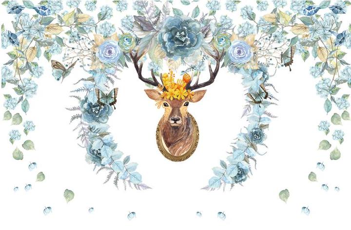 北欧手绘花卉麋鹿