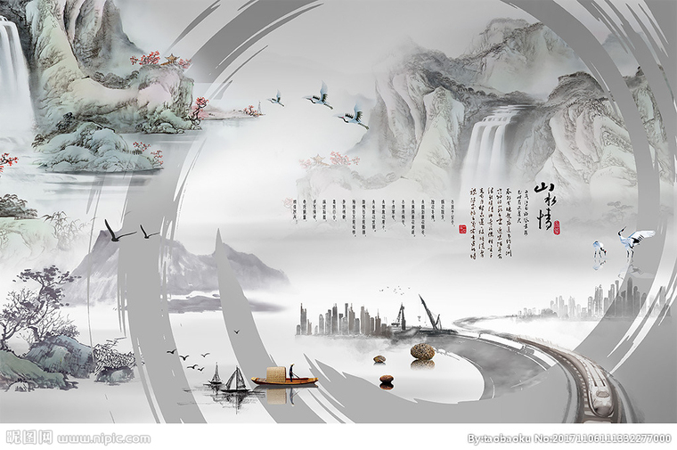 G山水情中式背景