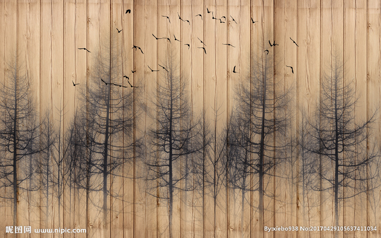 G飞鸟树林剪影木