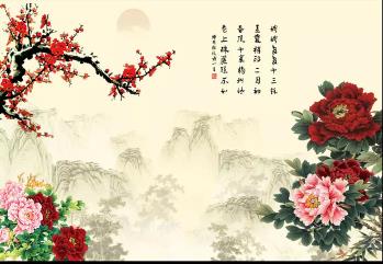 中国风山水情牡丹