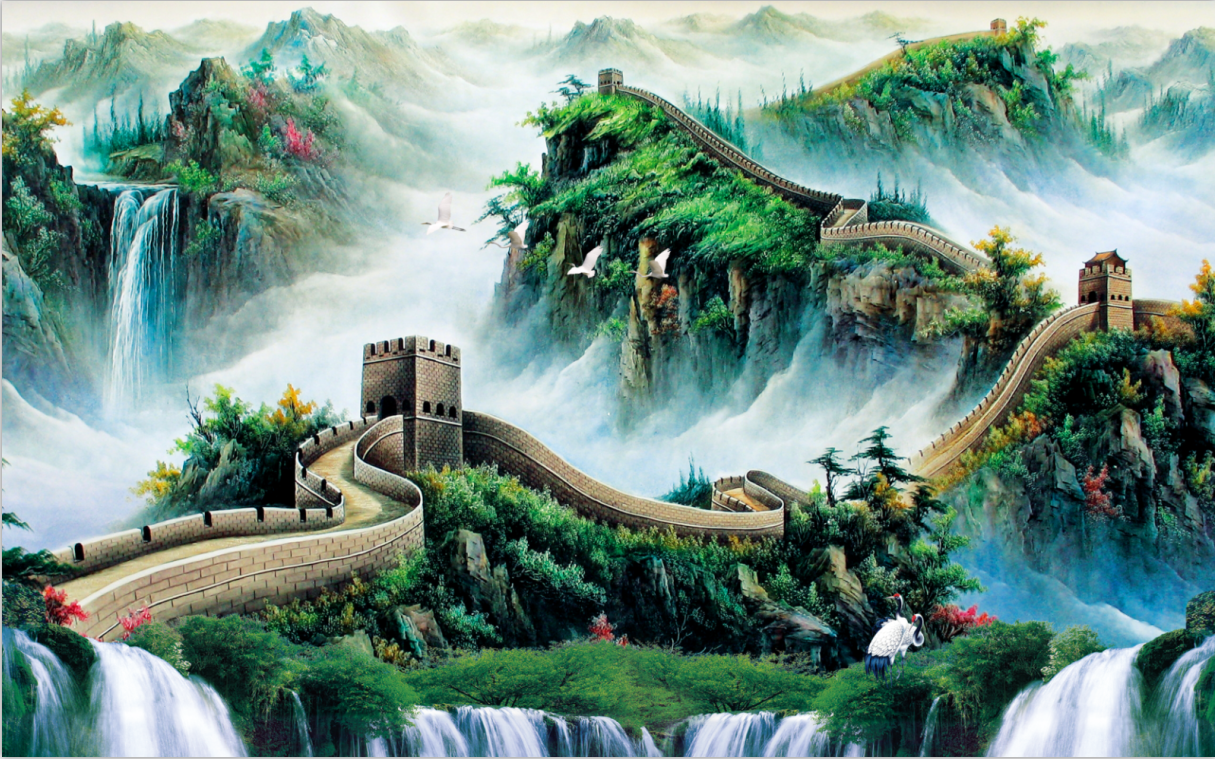中式山水长城背景