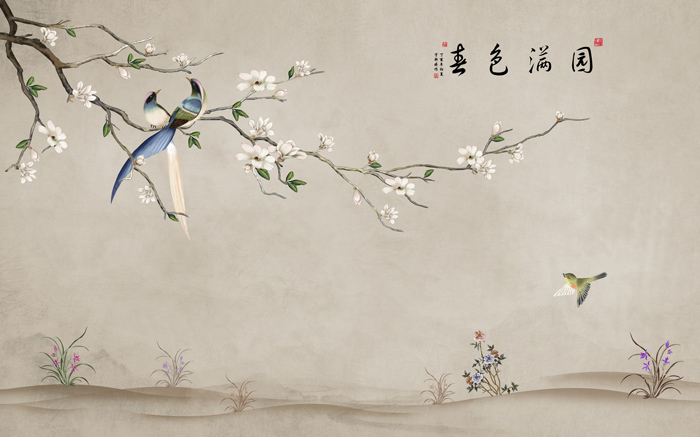 新中式手绘花鸟纯