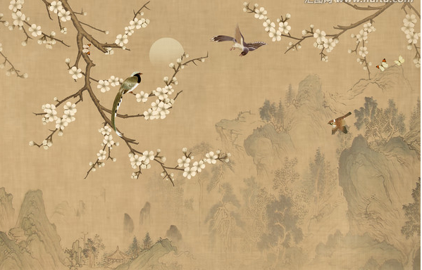 现代花鸟背景墙现