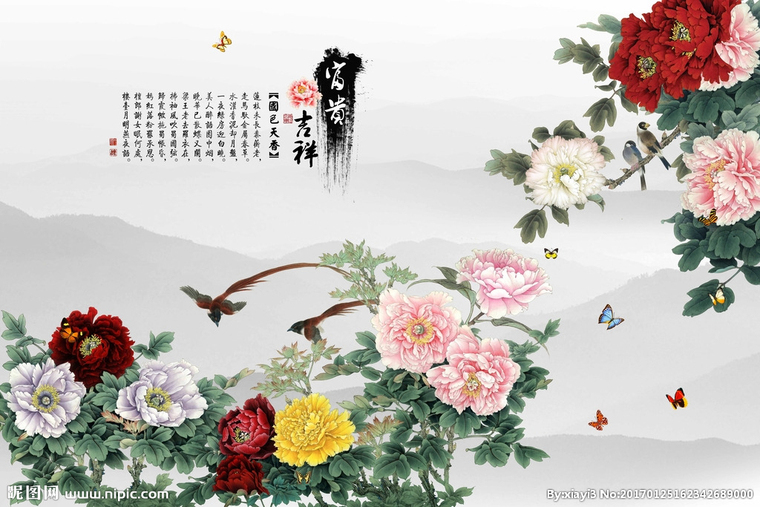 G花鸟画背景墙花