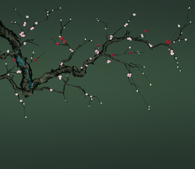 手绘桃花背景墙手