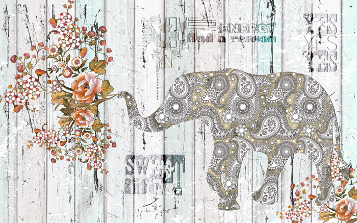 美式复古木板大象