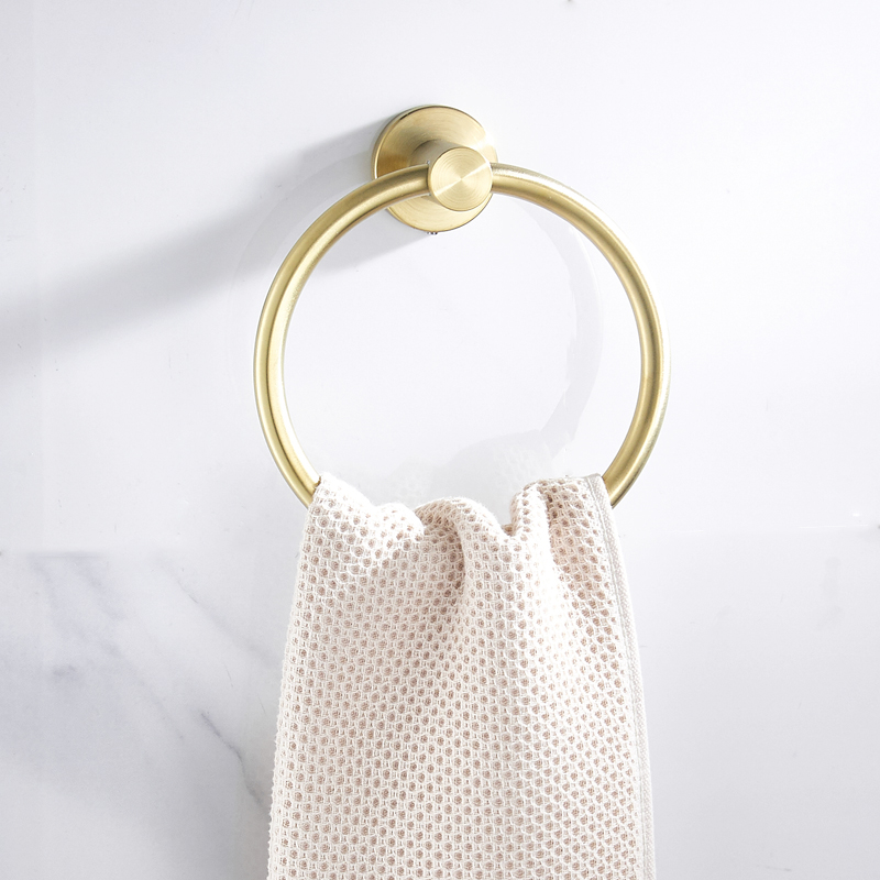 304 stainless steel brushed gold towel ring Nordic round towel ring rack hand towel hanging ring rack free of punching