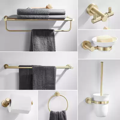 Xisen dressing room all copper gold towel rack brass brushed rack Nordic bathroom hardware pendant set