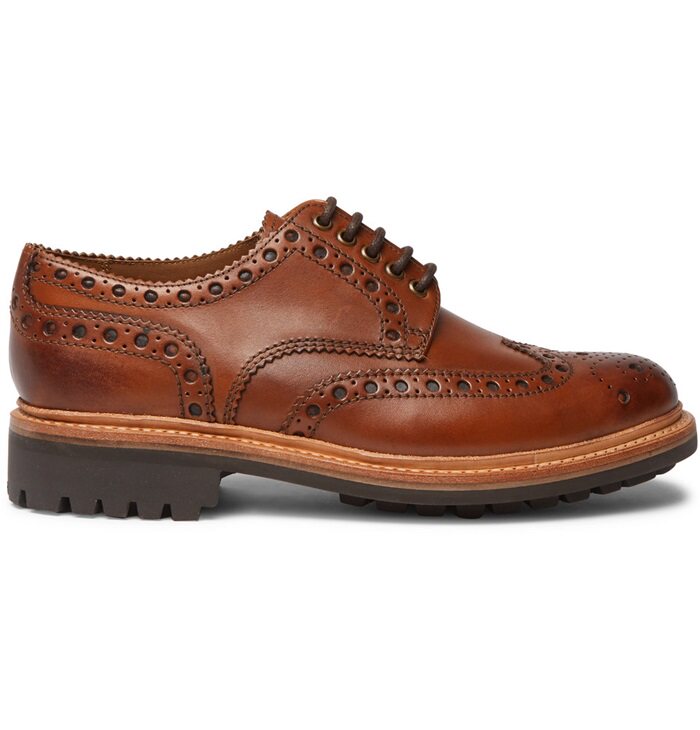  GRENSON 2021 brown round head lacing leather men's leather shoes