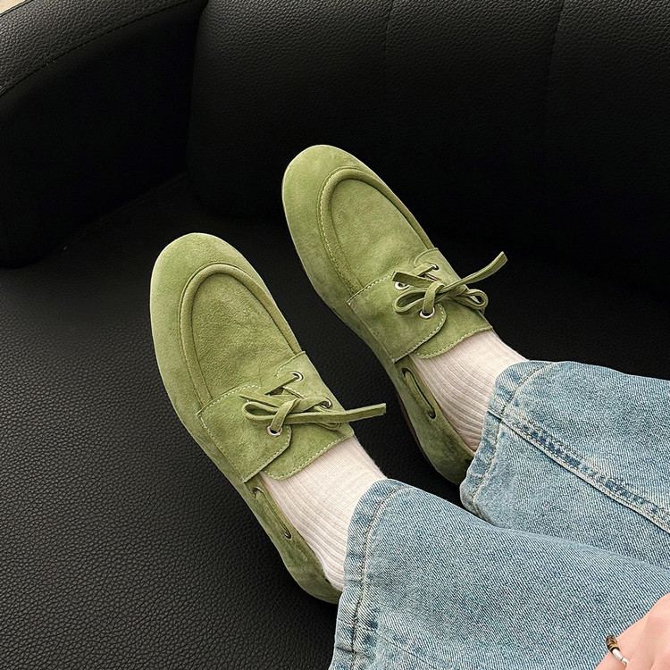 Chestnut Green Sweet Bowknot Shallow Mouth Flats for Women, Casual Loafers for Female Students, Mules, and Moccasins