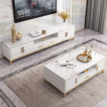 White light luxury wind TV cabinet combination coffee table marble modern simple living room ins light Nordic paint