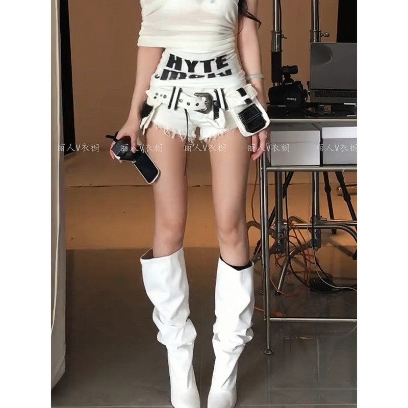 American High Street Design Heavy-Duty Belt Buckle Cargo Pants for Women Y2K Millennium Hot Girl Low-Waist Slimming Ultra-Short Pants