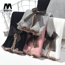 Girl 90% Pants Socks Spring Autumn Thin children Bottoms Pants Little Girl Slim Striped Open Fork Butterfly Knot Elastic Pants