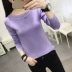 Thu đông mới Hàn Quốc áo len ngắn đoạn len áo len nữ cổ thấp áo len ngắn tay áo sơ mi thủy triều