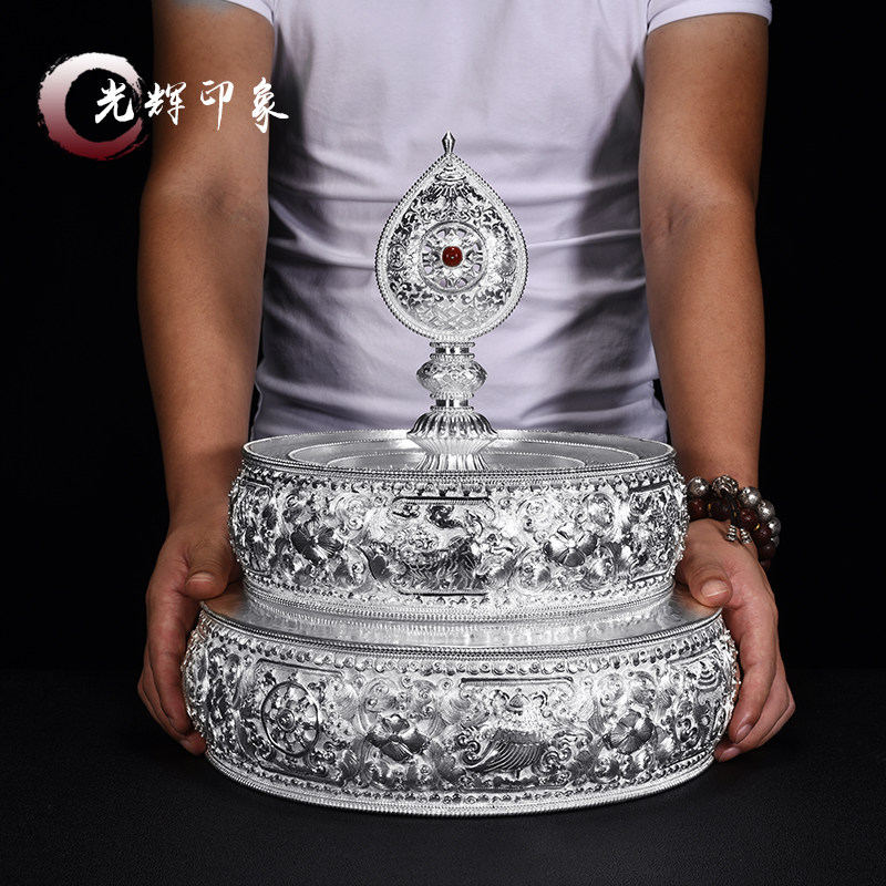 Tibetan Buddhism 999 pure silver Manza all handmade boutique eight auspicious 30 centi-centi-manza plate full silver manza repair plate