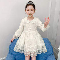 Girl childrens wear of lian yi qun zi princess dress long sleeve early autumn six 7 eight 9 x 11-year-old Korean version of the lace girls