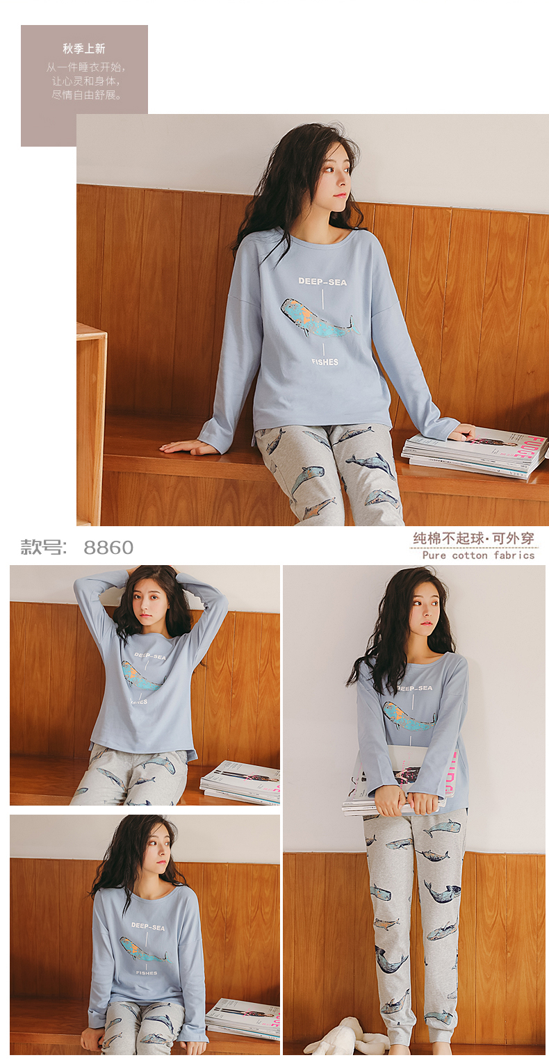 Đồ ngủ nữ mùa đông cotton dài tay mùa xuân và mùa thu phiên bản Hàn Quốc của bộ phim hoạt hình dễ thương ngọt ngào dành cho sinh viên phù hợp với bộ đồ mỏng mặc đồ bộ nam