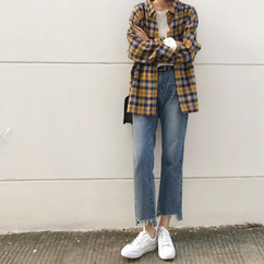 Phong cách hàn quốc sang trọng cổ điển kẻ sọc đánh bóng retro màu tương phản lỏng lẻo áo sơ mi hoang dã giản dị phụ nữ sơ mi nữ dài tay đẹp