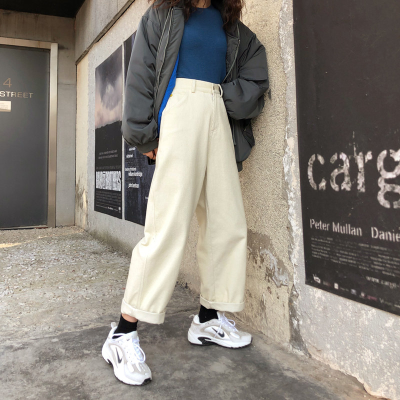 Crab Alley Retro Light Core Suede Pants 2022 Springtime Loose Display Slim Straight Tube Pants 100 Hitch Wide Leg Long Pants Casual Pants