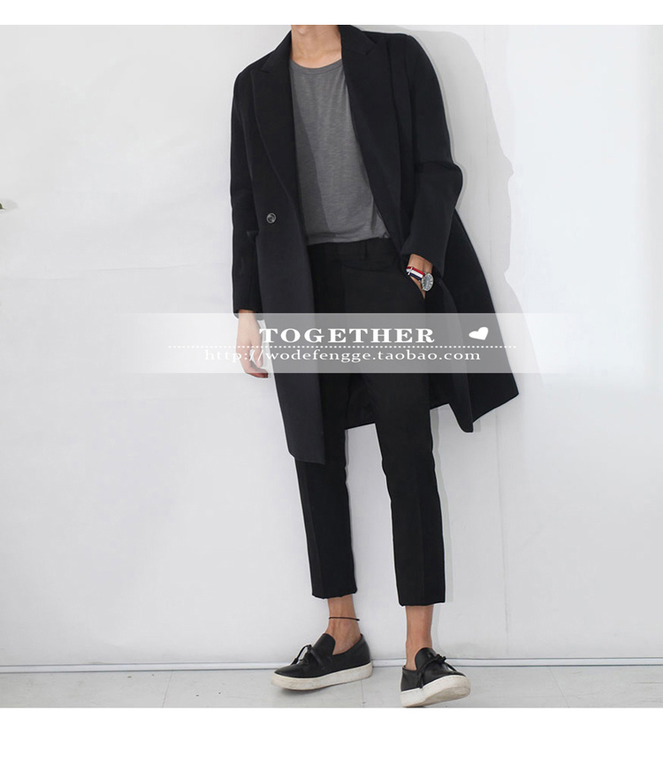 Áo khoác len nam màu be Hàn Quốc mùa thu đông thời trang thanh niên lỏng cashmere trench coat áo len dài áo khoác sơ mi