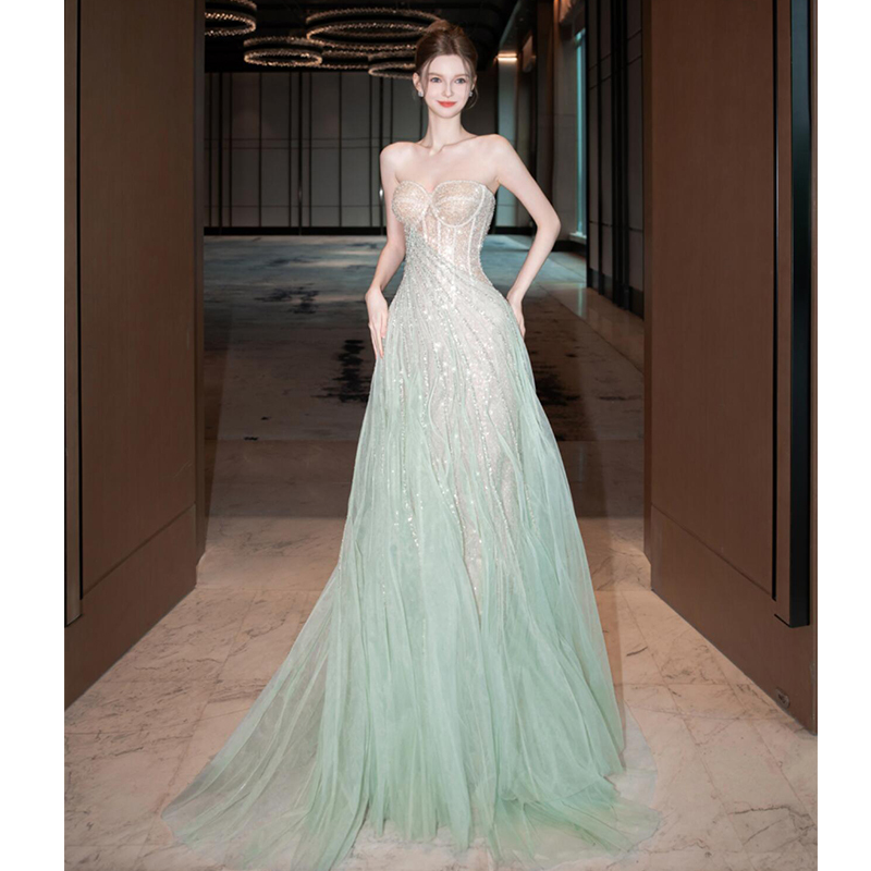 Strapless Evening Dress 2026 New High-End Style High School Student Dress Super Fairy Birthday Coming-Of-Age Ceremony Runaway Princess Dress