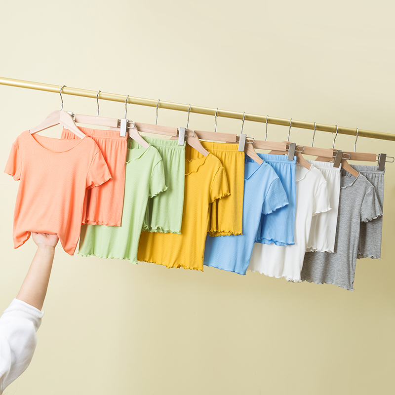 Comfortable children's summer modal pit strip Men's and women's children's home clothes Pajamas short-sleeved suit Baby children in large and small