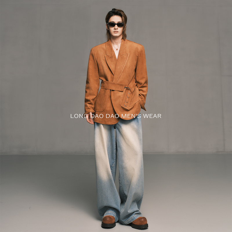 Longtaodao 2026 Autumn New Collection American-Style Minimalist High-End Personalized Design Blazer with Belt and Notch Lapel