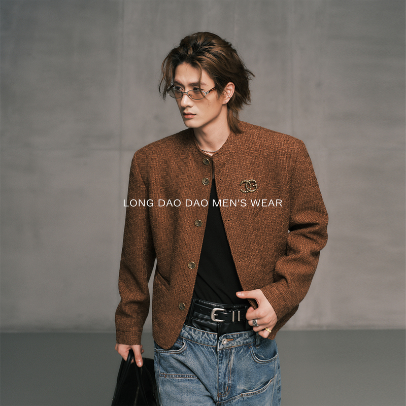Longdaodao 2026 Autumn New Retro Design Style Chanel-Inspired Men's Jacket with a High-End Feel, Loose Fit, Versatile Jacket