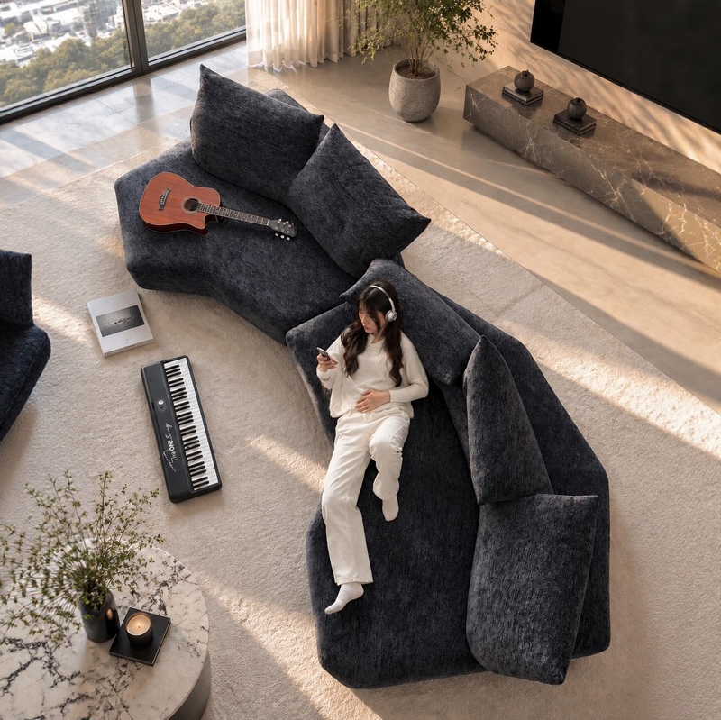 Chenille Unbounded Petal Fabric Sofa, Cream Style, Anywhere Curved Modular with Adjustable Backrest, 2026 New Model
