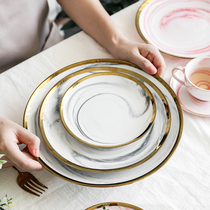 ins Nordic marbled gilt ceramic tableware Western plate steak plate breakfast plate creative household dish plate